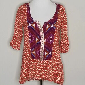 Anthropologie Akemi + Kin Split Neck Ikat Print Top S